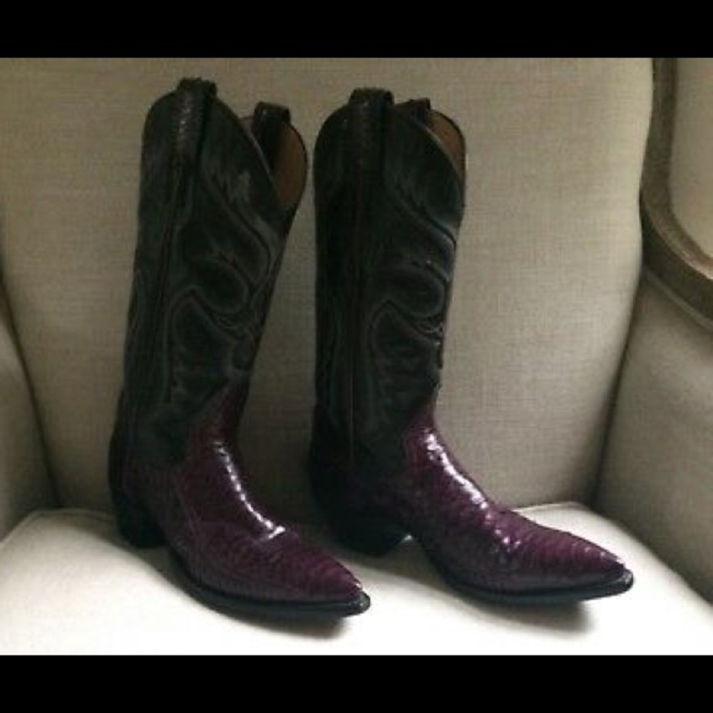 Cowboy Boots Snakeskin Purple Leather Western Heel - Picture 3 of 10